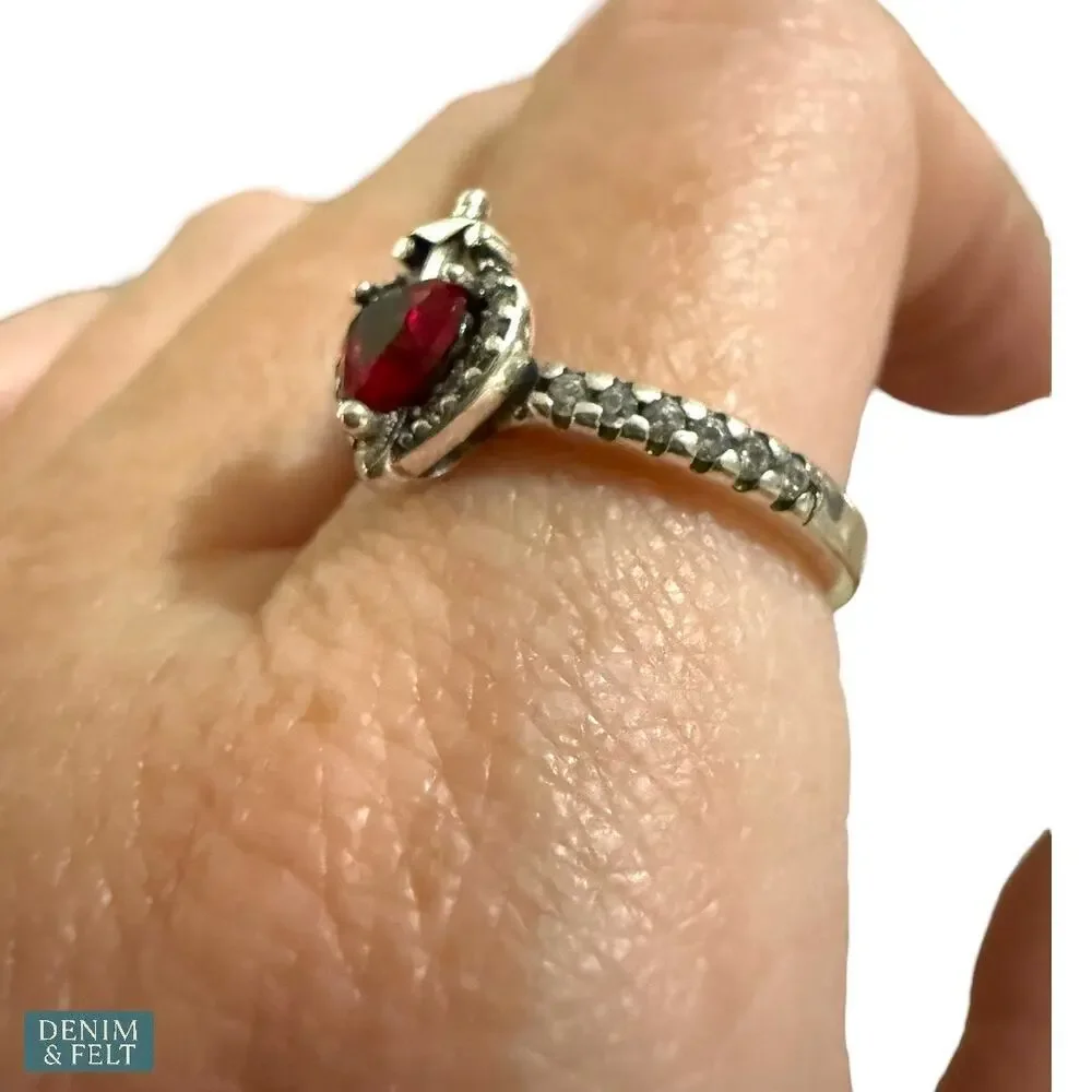 Pandora Disney Villains Evil Queen Ring Sterling‎ Silver Fuchsia Crystal Sz 7
